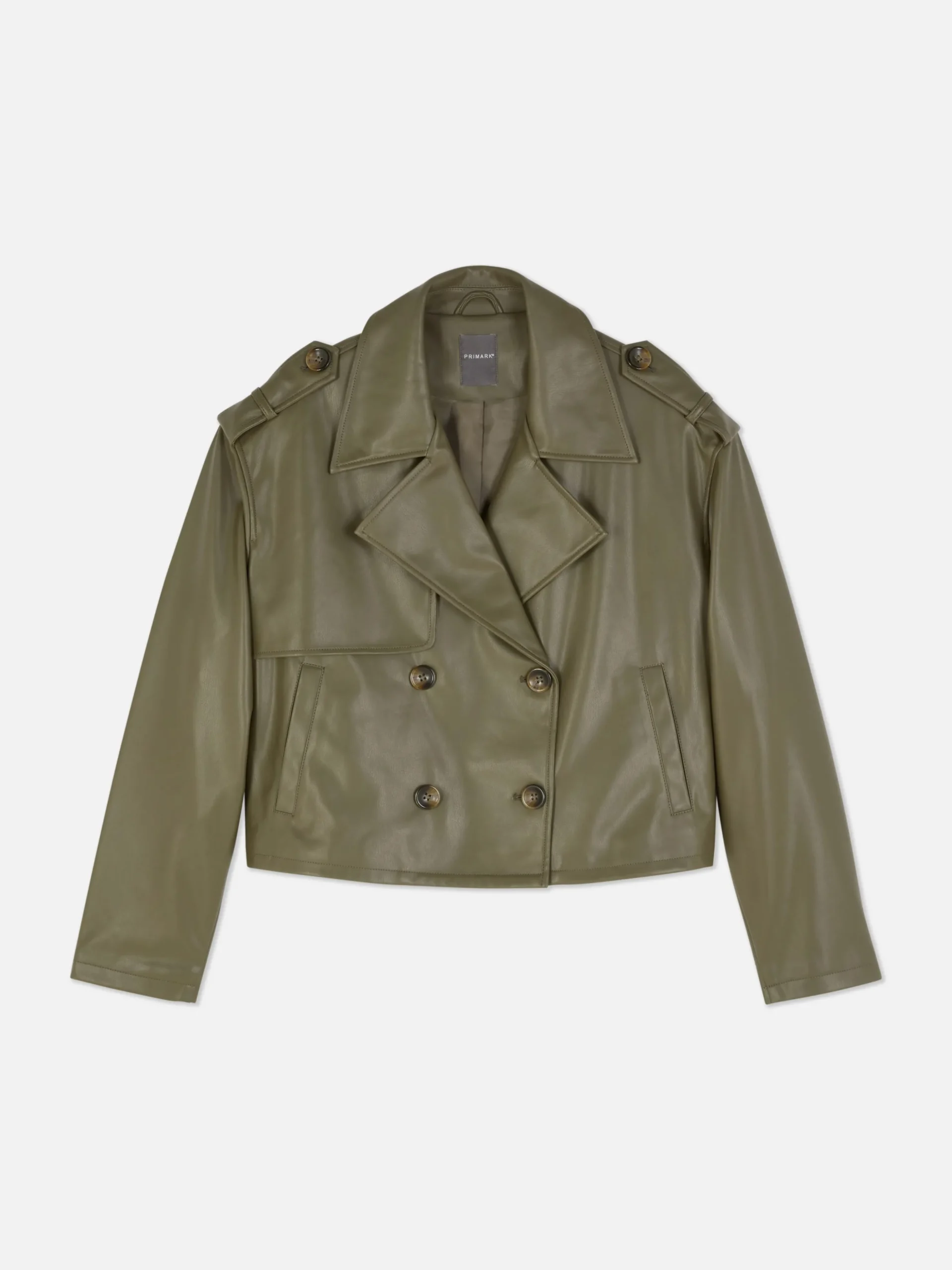 Cropped Faux Leather Trench Coat