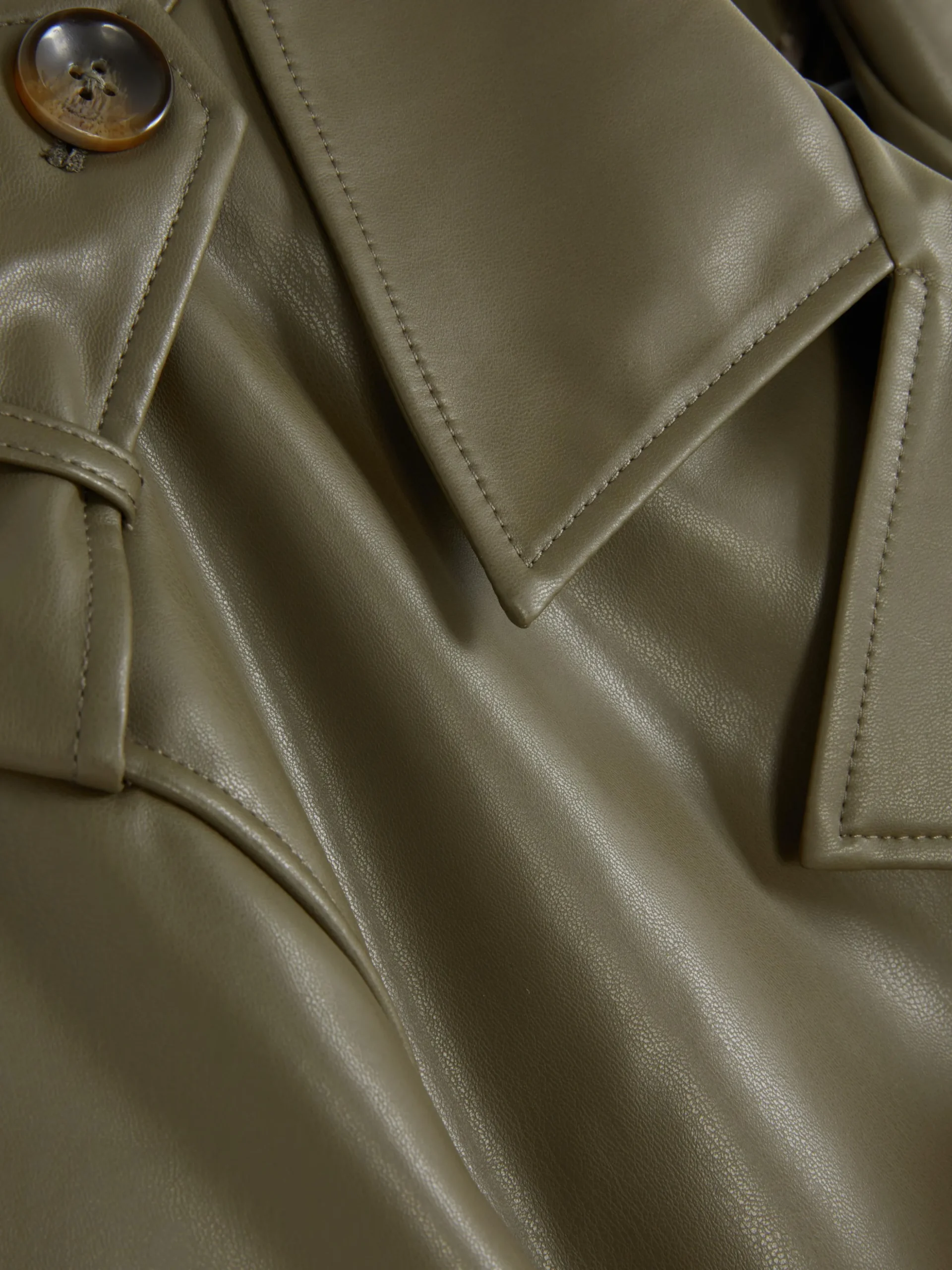 Cropped Faux Leather Trench Coat