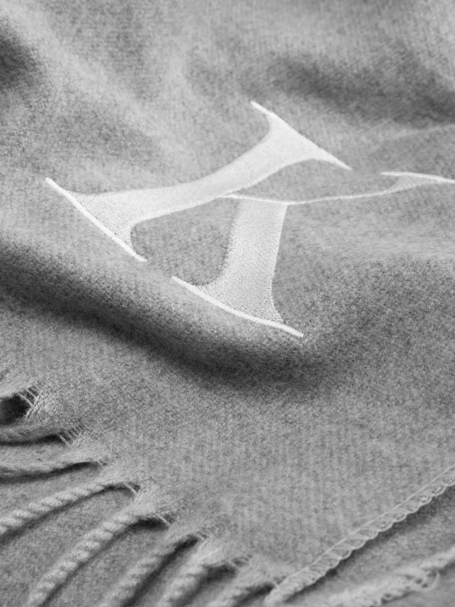 Embroidered Initial Fringed Scarf
